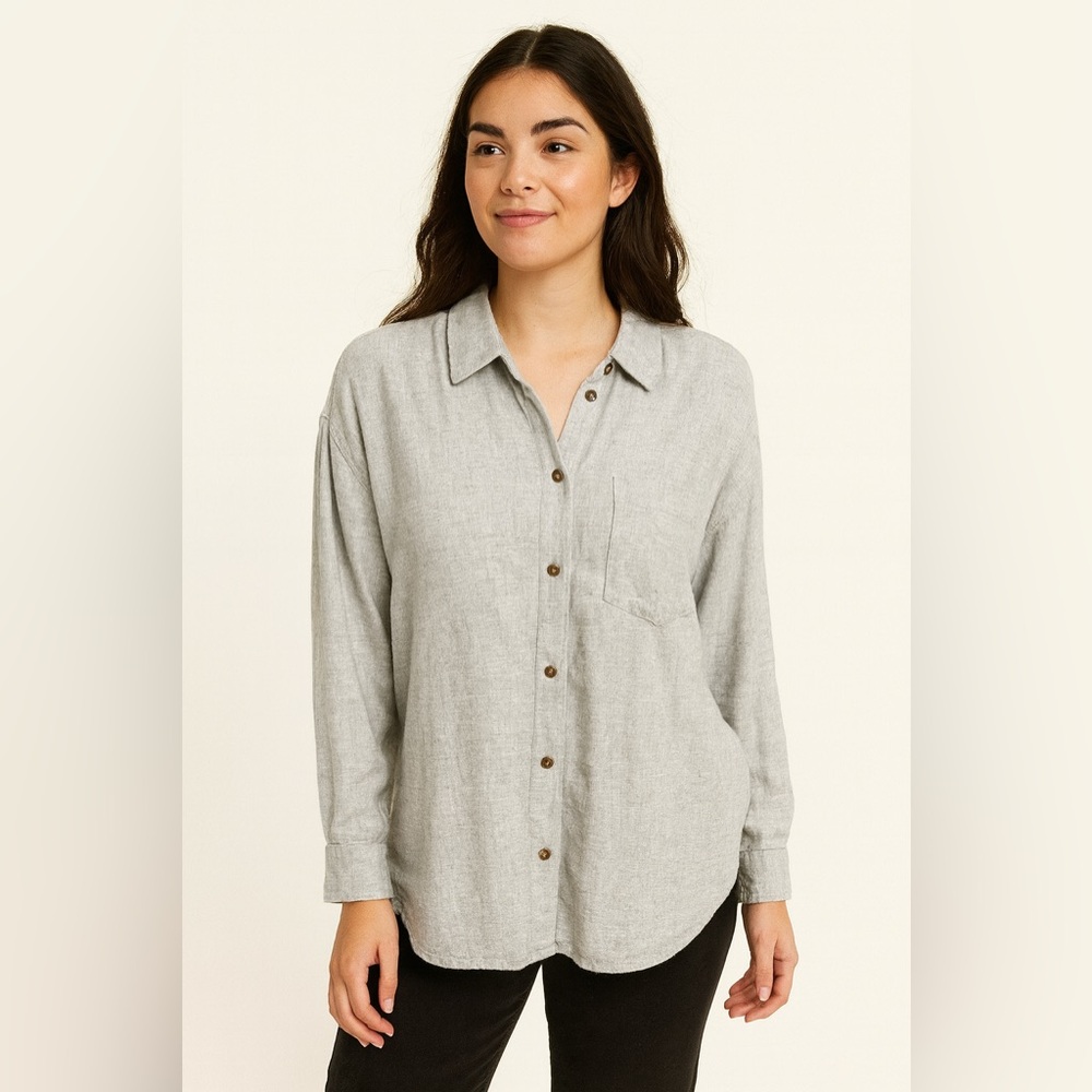 Gap Light Heather Grey Cotton Flannel Button-Down… - image 1